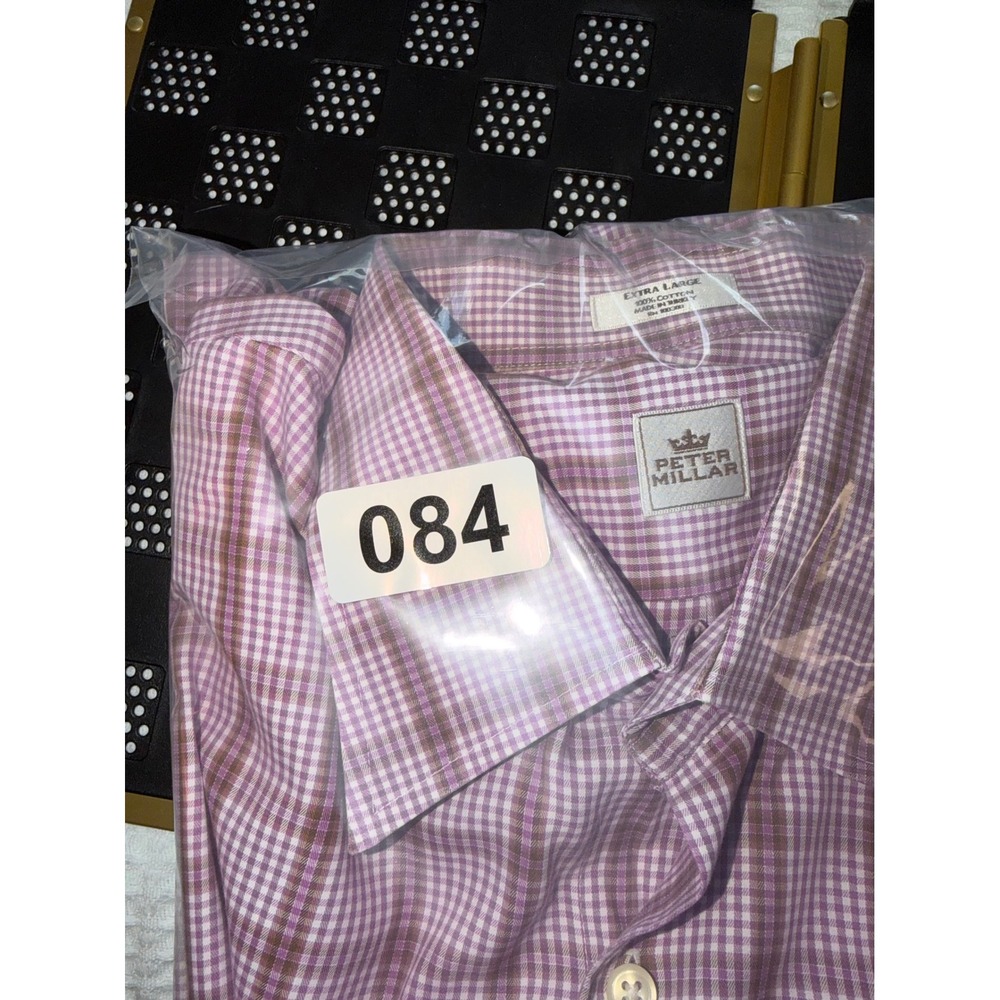 Peter Millar Button Down Shirt Mens XL Purple Brown Plaid Long Sleeve Cotton - Picture 8 of 8